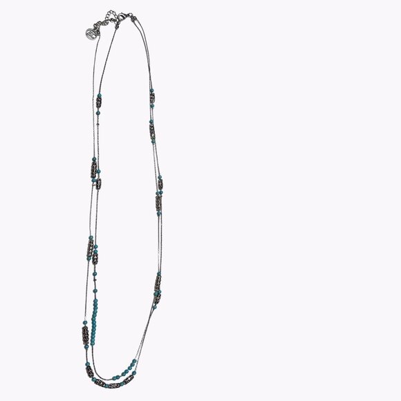 Erica Lyons Turquoise Silver Tone Beaded Multi Strand Necklace Fashion Jewelry - Picture 3 of 7